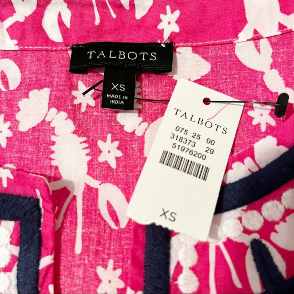 TALBOTS Pink Lobster Print Tunic Top XS NWT Coastal Preppy - Picture 8 of 11